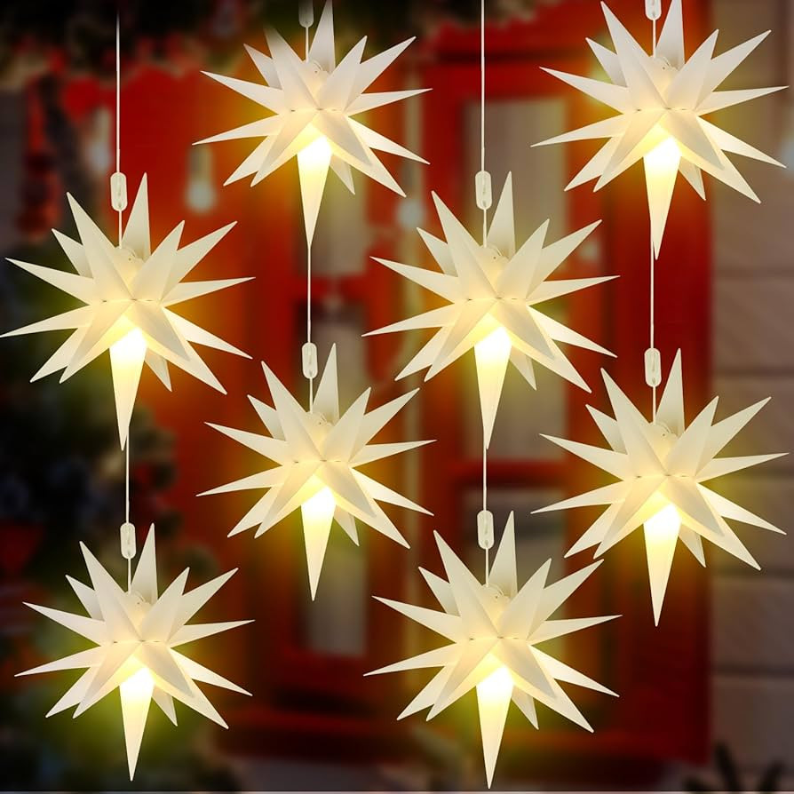 Kingdder 8 Pieces Moravian Star Light LED 3D Star Hanging Light Powered by Battery with Timer Fun... | Amazon (US)