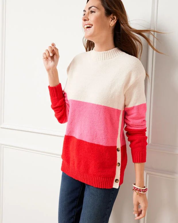 Soft Terry Crewneck Pullover - Blocked Stripe | Talbots