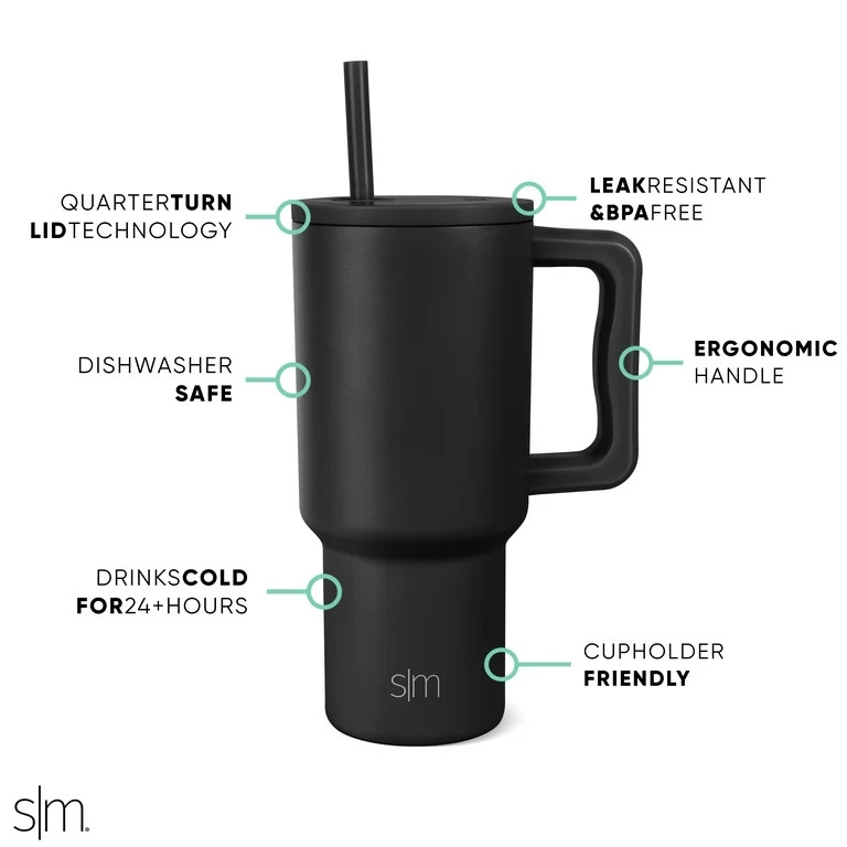 Simple Modern 30 fl oz Insulated Stainless Steel Trek Tumbler with Straw Lid | Midnight Black | Walmart (US)