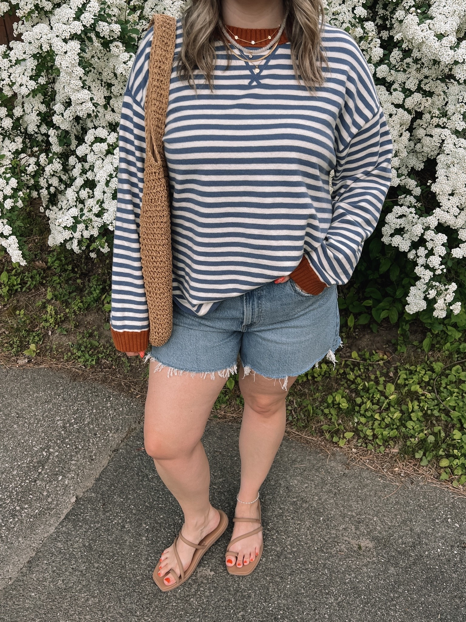 Comfy early summer outfit! Sized up to 32 in the denim shorts for a looser fit. Sweater is sold out from aerie, but linked the newer version of it (same stripe & fabric, just without cuffs). Crocs sandals are super comfy, I’m a 9.5-10 and wear a 10. Canadian Crocs link under “similar products”

#LTKsummer #LTKmidsize #LTKstyletip