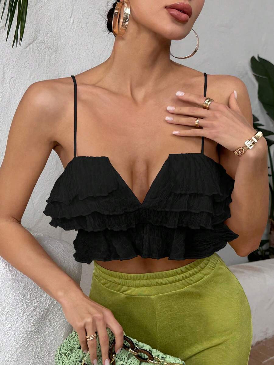 SHEIN SXY Ruffle Trim Crop Cami Top | SHEIN