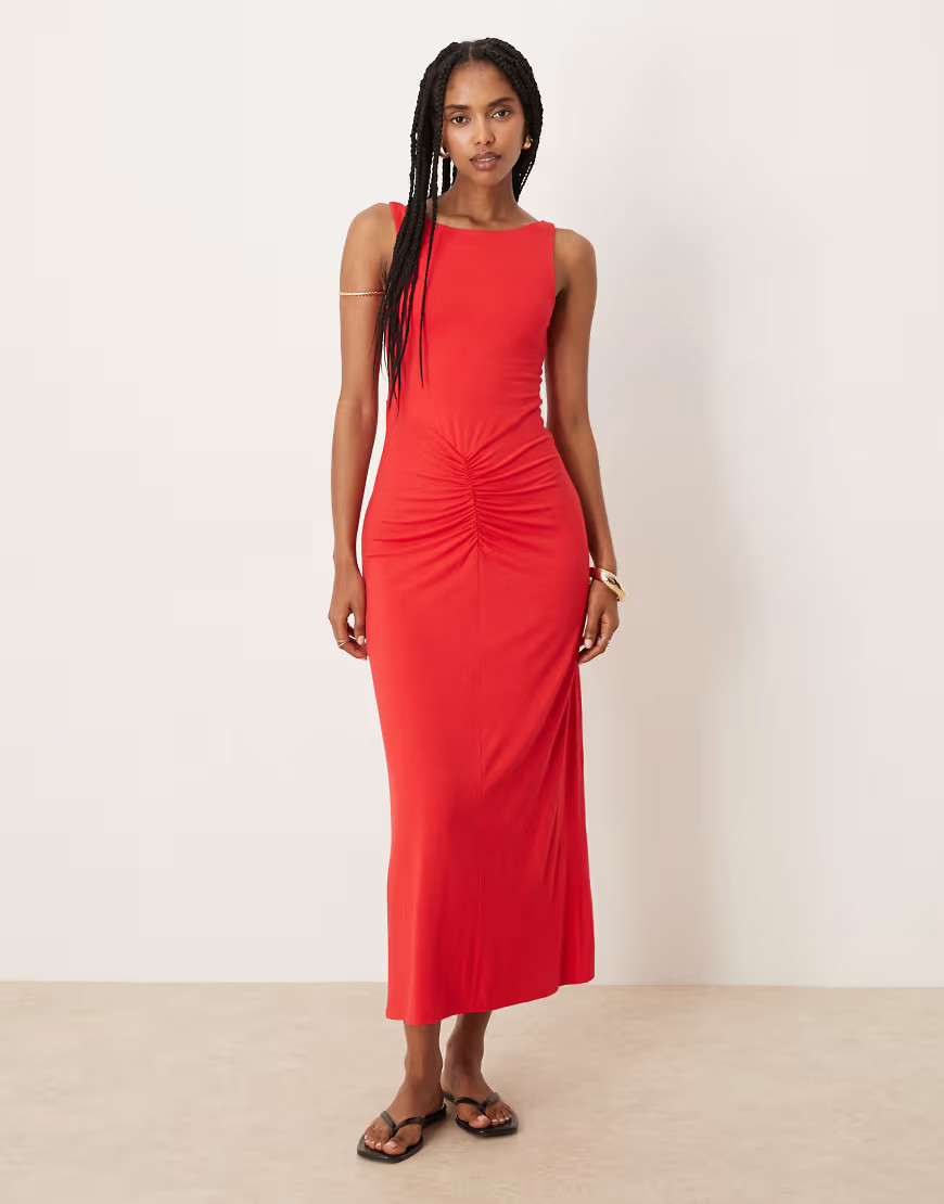 ASOS DESIGN sleeveless slash neck ruched front maxi dress in red | ASOS (Global)