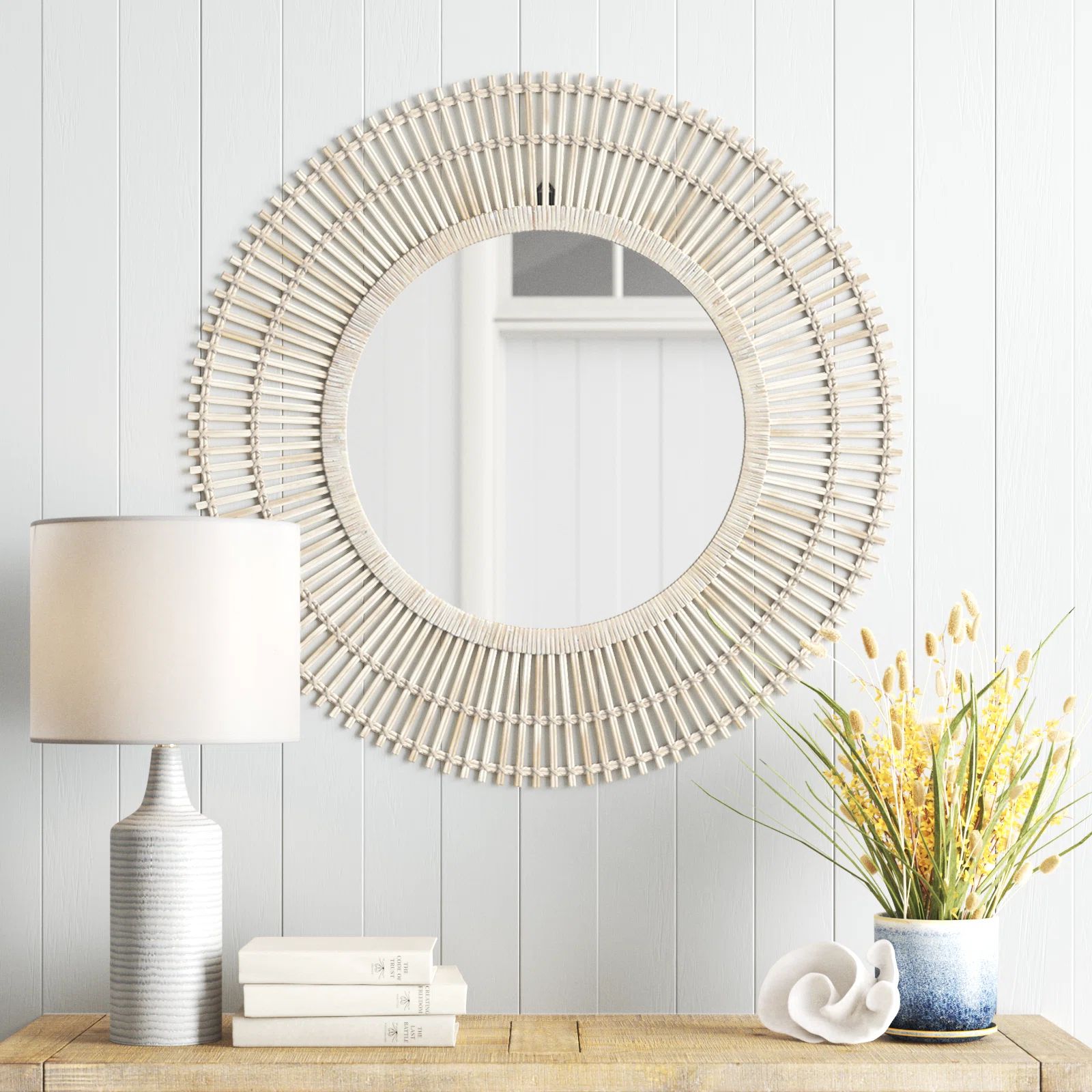 Bamboo Wood Handmade Wrapped Starburst Room Wall Mirror | Wayfair North America