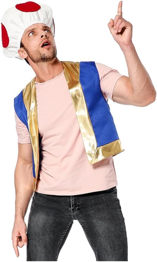 Yakogy Cosplay Dress Up Adult Toad Costume Vest Headpiece Shirt Set Halloween Pretend Play Outfit | Amazon (US)