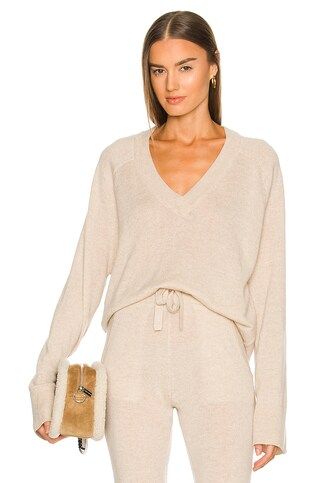 Weekend Stories Zuri Recycled Cashmere Oversized V Neck in Heather Oatmeal from Revolve.com | Revolve Clothing (Global)