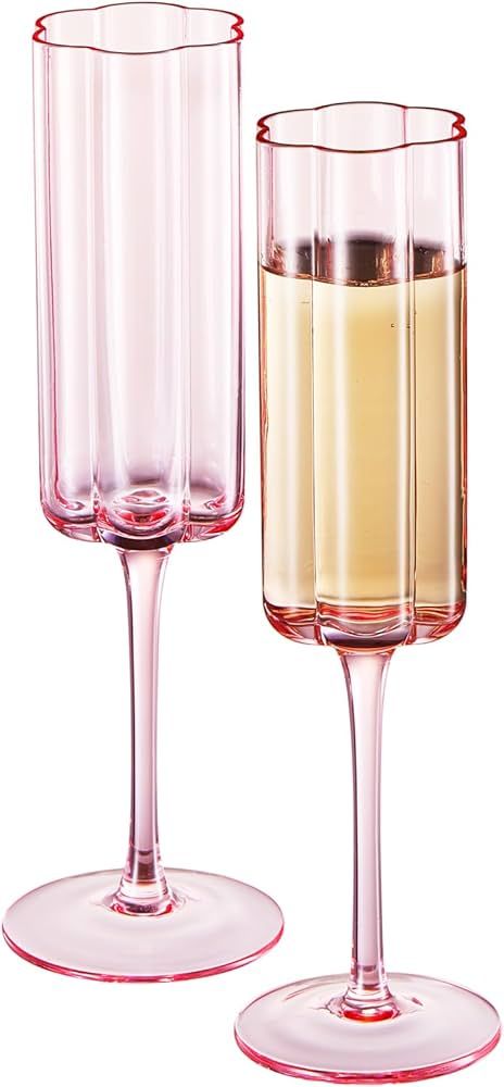 Flower Vintage Champagne Flute Glassware - Set of 2 - 7.4 oz Colorful Cocktail, Martini & Champag... | Amazon (US)