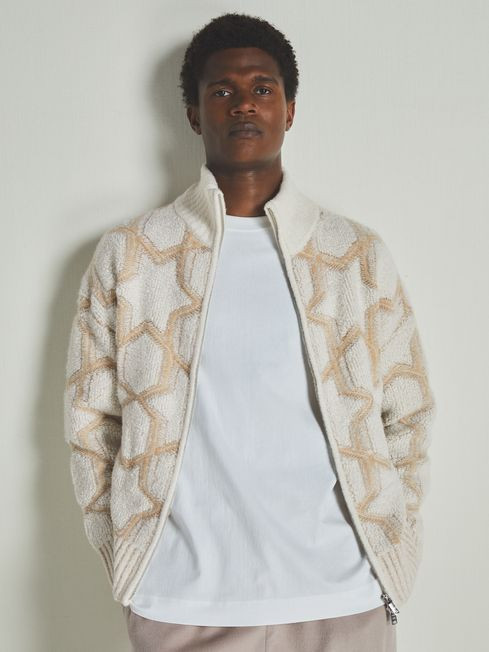 Reiss | Les 100 Ciels Cashmere-Blend Bouclé Jacket in Neutral/Cream | Reiss UK