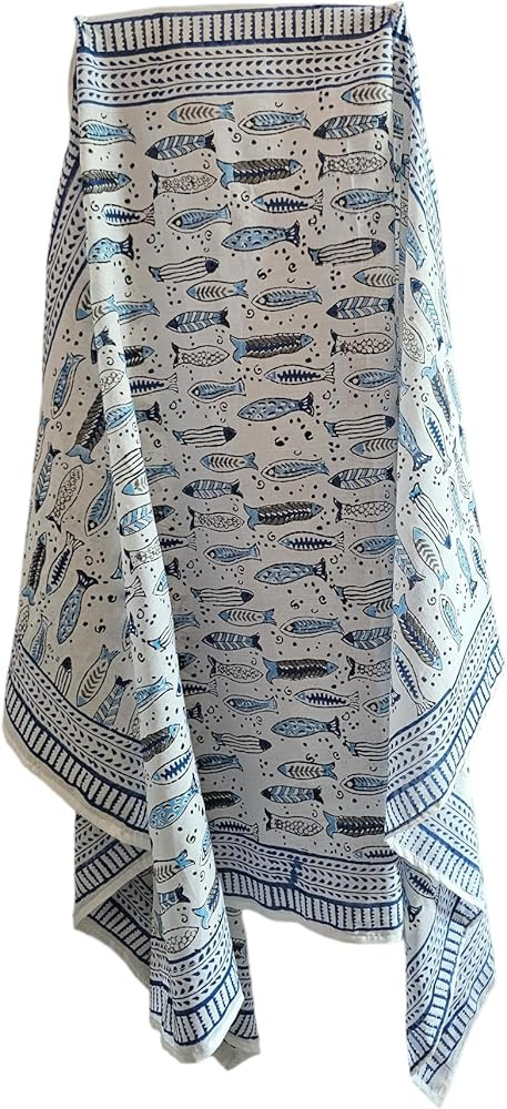 India Hand Block Print 100% Pure Cotton Beautiful Fish Printed Sarong Women Beach Bikini Pareo Co... | Amazon (US)