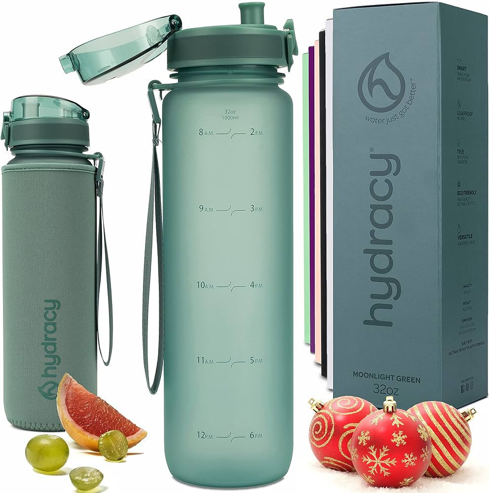Hydracy Water Bottle with Time Marker -Large 32 oz BPA Free Bottle & No Sweat Sleeve -Leak Proof ... | Amazon (US)