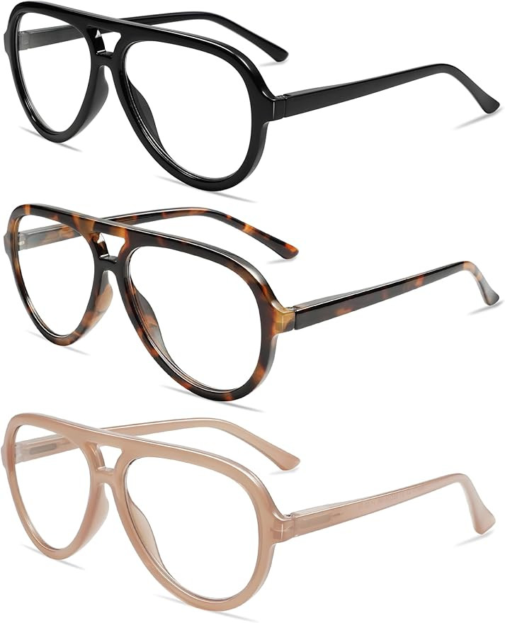 AMOMOMA 3 Pack Retro Oversized Aviator Reading Glasses for Women Men,Classic Large Reader Blue Li... | Amazon (US)