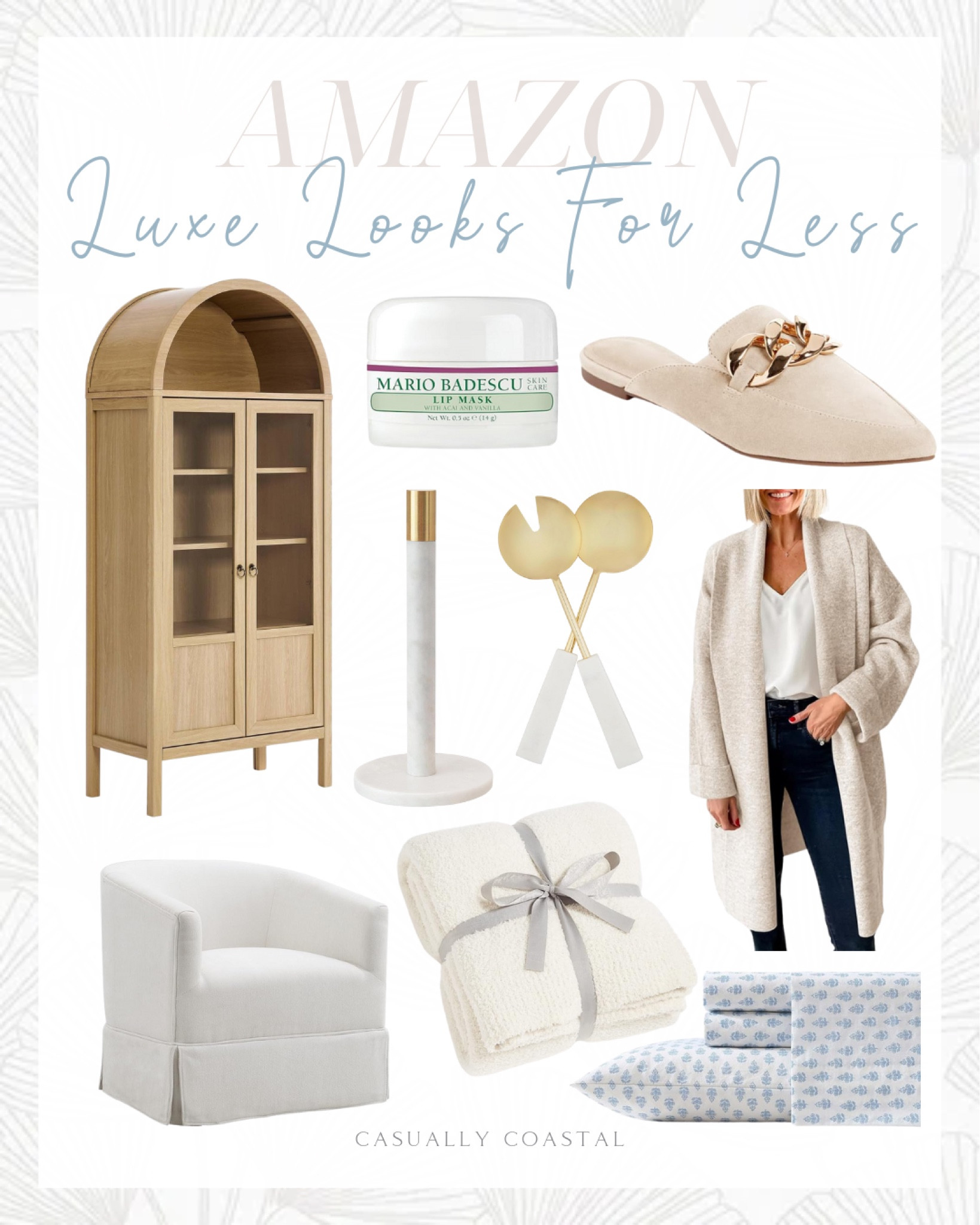 Luxe Looks For Less From Amazon

Amazon home decor, Amazon coastal decor, Amazon coastal style, amazon accent chair, Amazon bedding, coastal bedding, coastal accent chair, Amazon mules, Amazon throw blanket, coastal blanket, cotton percale bedding set, open front oversized coatigan, long cardigan, Amazon sweater, Amazon cardigan, tall arched storage display cabinet, upholstered swivel accent chair, knit throw blanket, pointed toe backless loafers, marble paper towel holder, coastal paper towel holder, Mud Pie gold salad servers set, Mario badescu lip mask

#LTKFindsUnder50 #LTKHome #LTKFindsUnder100