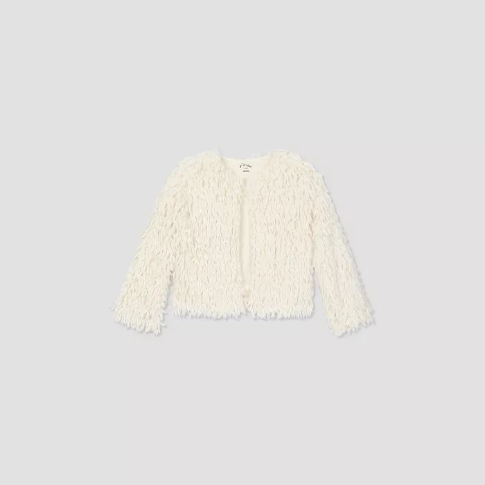 Girls' Open-Front Faux Fur Jacket - art class™ Ivory | Target