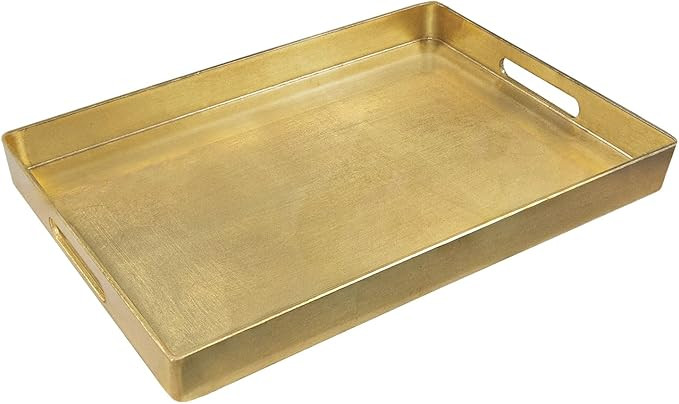MAONAME Gold Decorative Tray with Handles, Foil Serving Tray for Ottoman, Rectangular Coffee Tray... | Amazon (US)