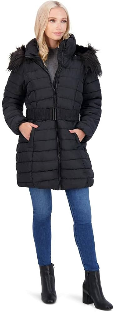 Jessica Simpson Puffer Coat for Women - Mid-Length Quilted Warm Winter Jacket | Amazon (US)