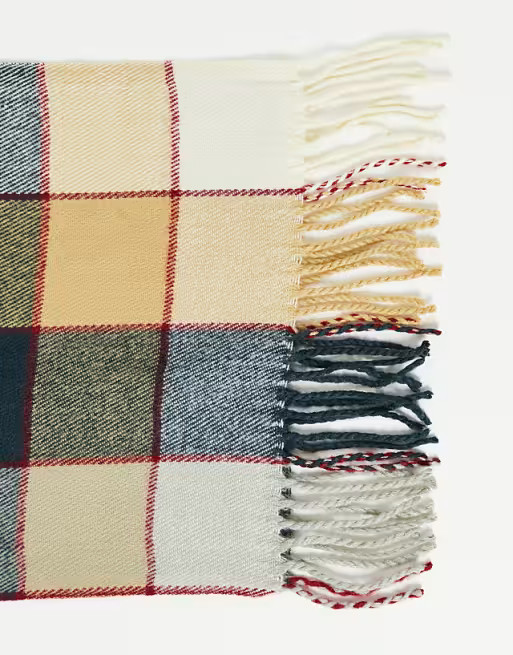 Boardmans check fringe scarf in berry | ASOS (Global)