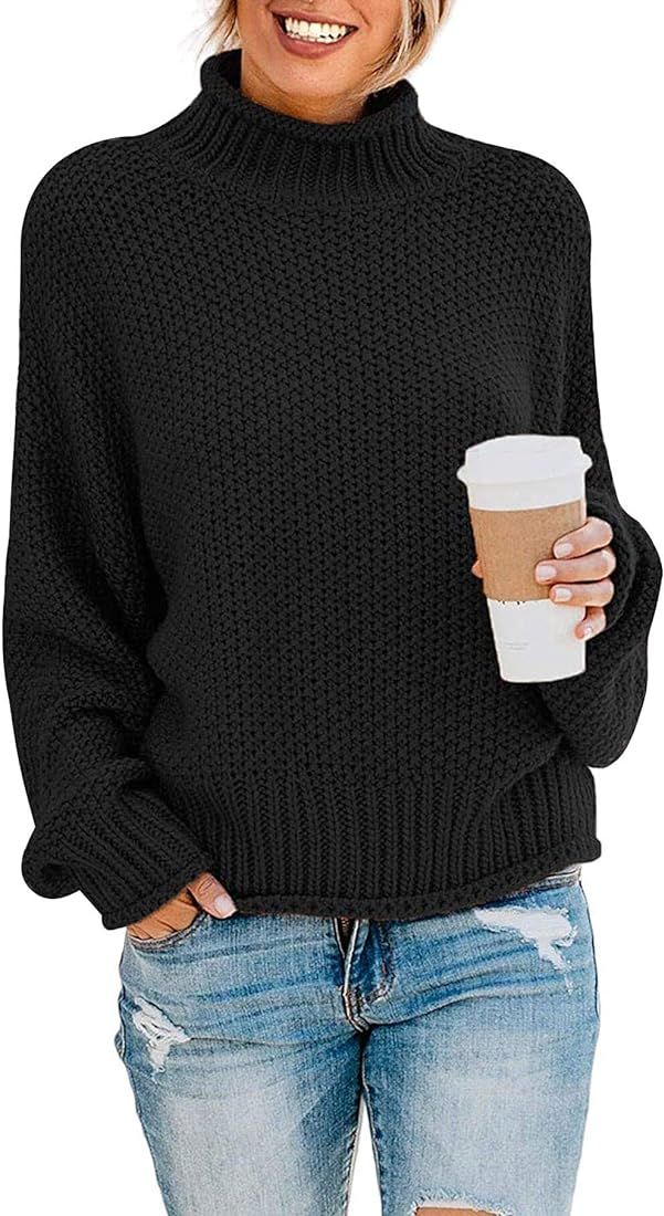 Women's 2023 Turtleneck Batwing Sleeve Loose Oversized Chunky Knitted Pullover Sweater Jumper Top... | Amazon (US)
