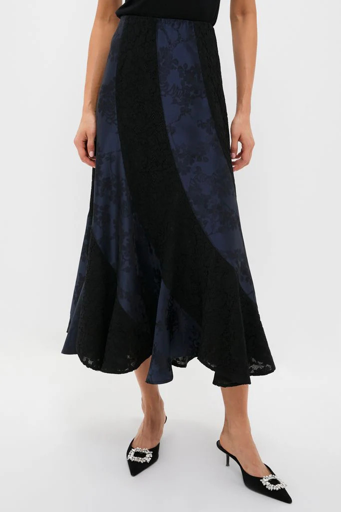 Navy Jacquard and Black Lace Mallory Skirt | Tuckernuck (US)