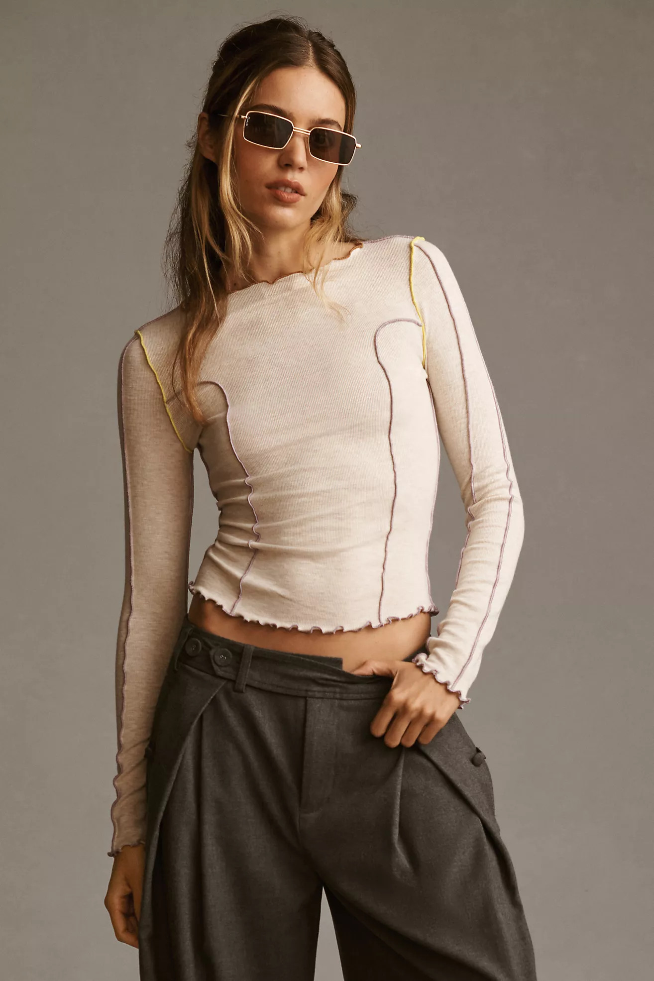 Daily Practice by Anthropologie Long-Sleeve Seamed Top | Anthropologie (US)