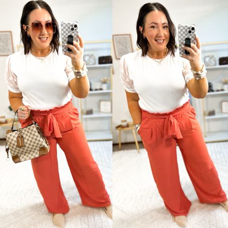 Amazon workwear look for spring and summer!  These pants!  Love them so much. The color is so pretty and they fit my curves perfectly. Feels like I’m wearing a soft pair of pajama pants!  XL in mine. Love the sleeves on this top. Nice and stretchy and not see through. XL in mine. Flats are the most comfortable ones I own. Fit tts  

#LTKmidsize #LTKSeasonal #LTKfindsunder50