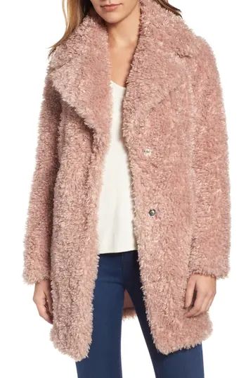 Women's Kensie 'Teddy Bear' Notch Collar Reversible Faux Fur Coat, Size Small - Pink (Online Only) | Nordstrom
