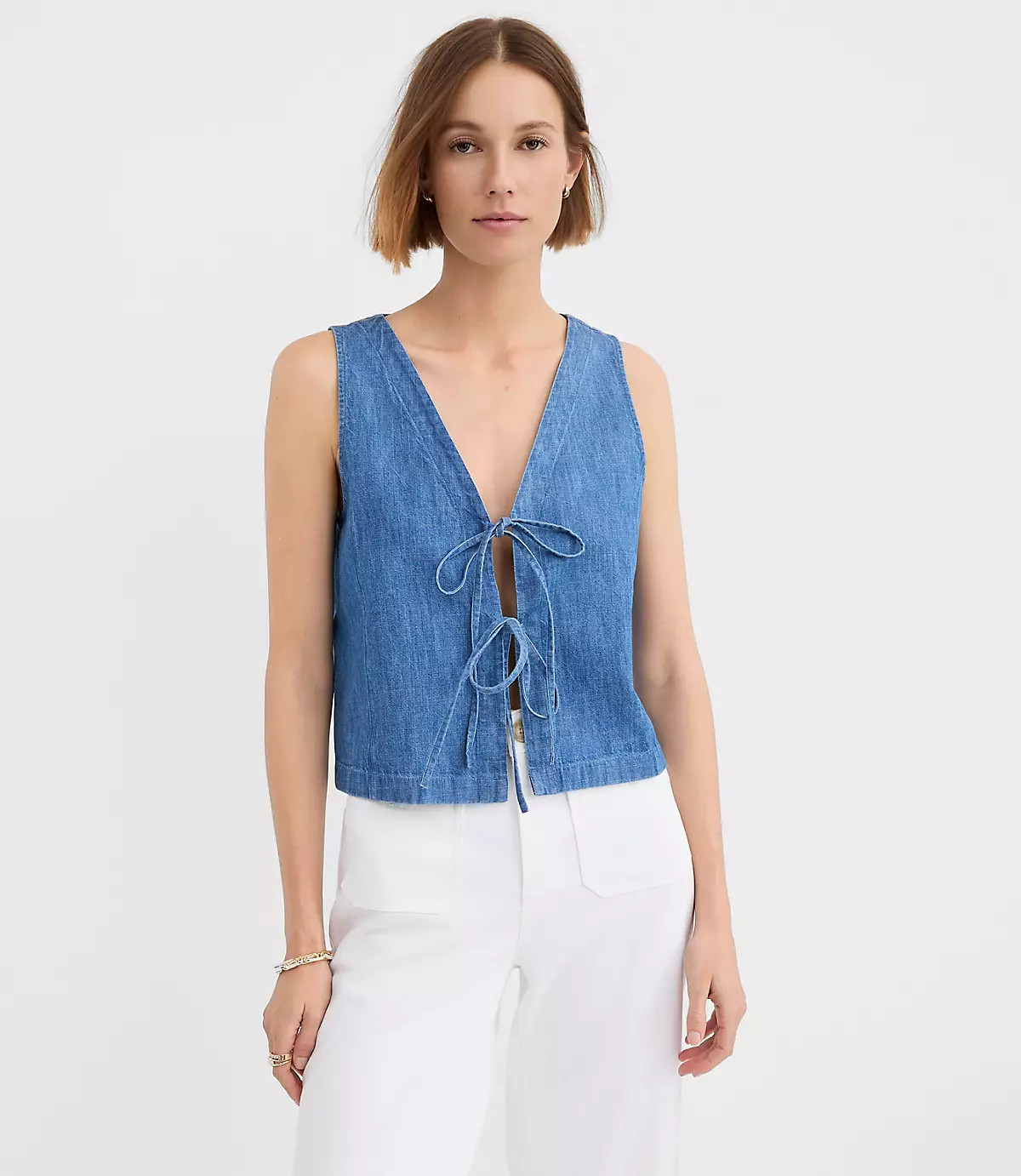 Chambray Bow Vest Top | LOFT