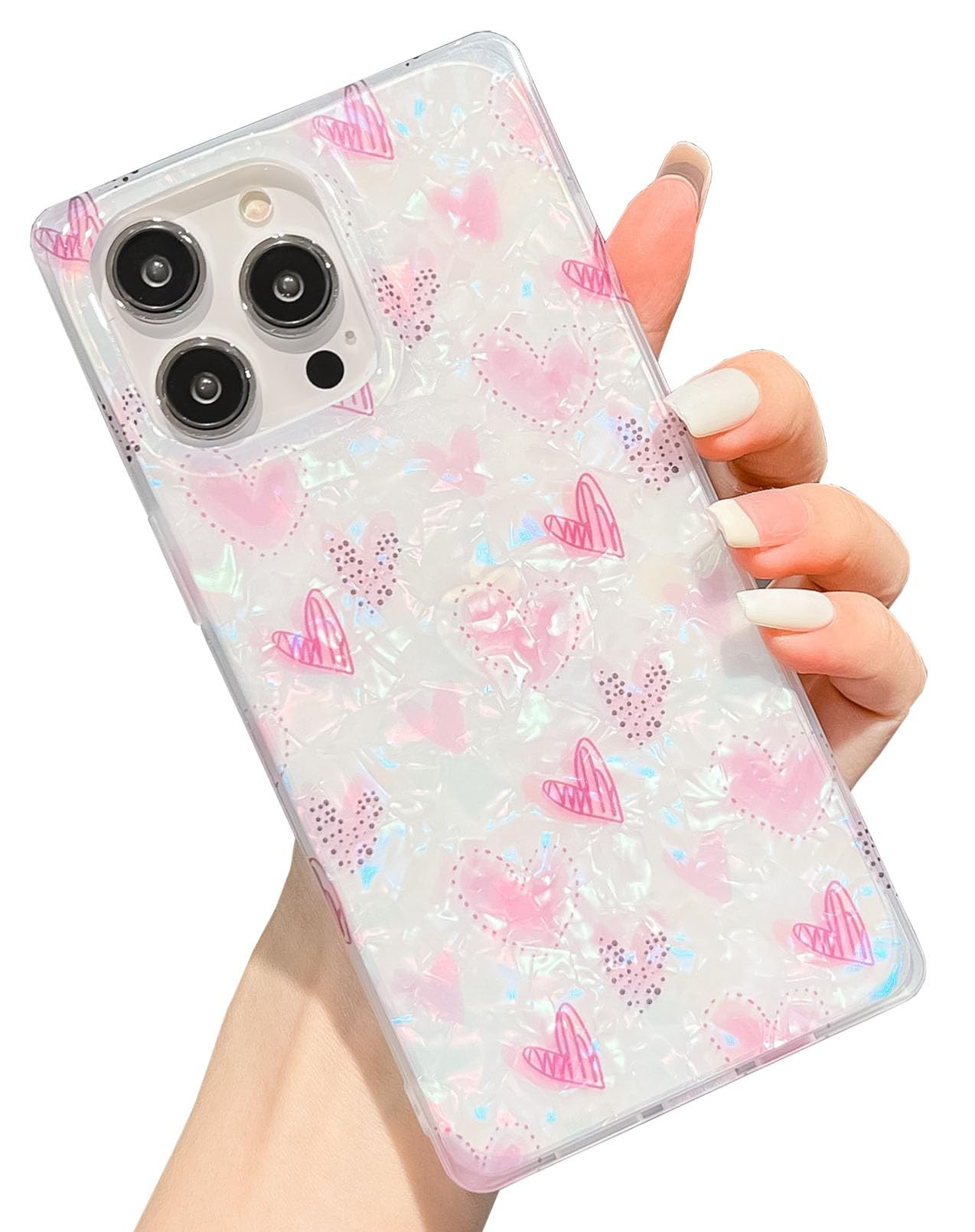 KERZZIL Elegent Girly Pearl Texture Compatible with iPhone 15 Pro Rectangle Edge Case, Cute Love ... | Amazon (US)