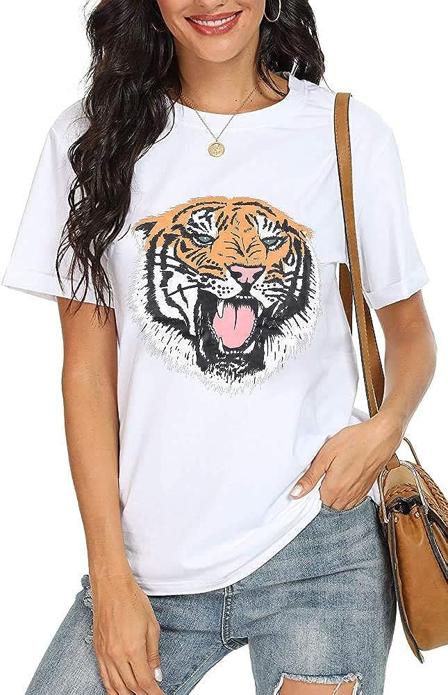Women Tiger Tee Shirt Roaring Tiger Shirt Funny Animal Graphic Tee Tiger T Shirt Short Sleeve Cas... | Amazon (US)