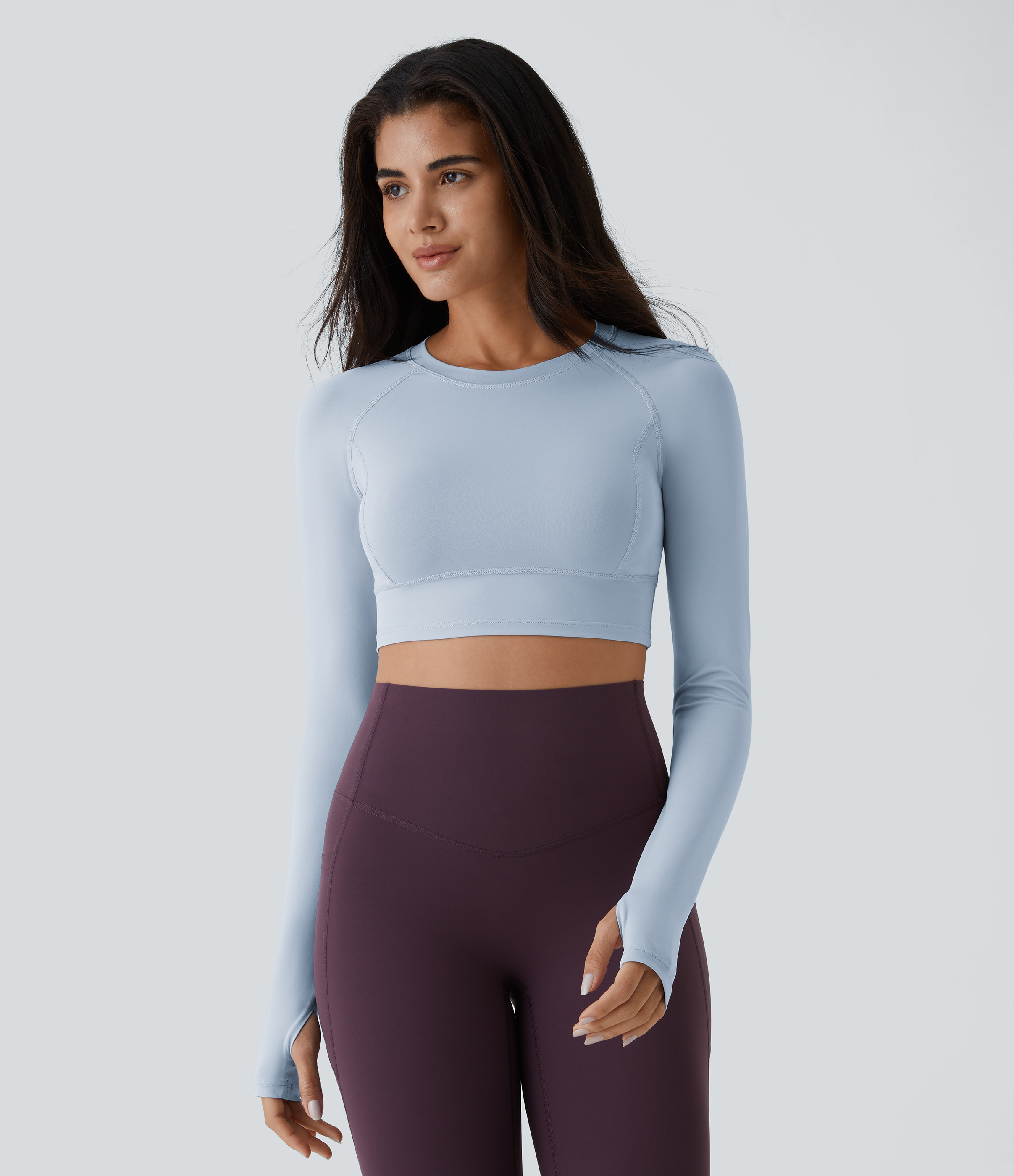 Halara Solid Thumb Hole Cropped Yoga Sports Top - Ballad Blue - XL | HALARA