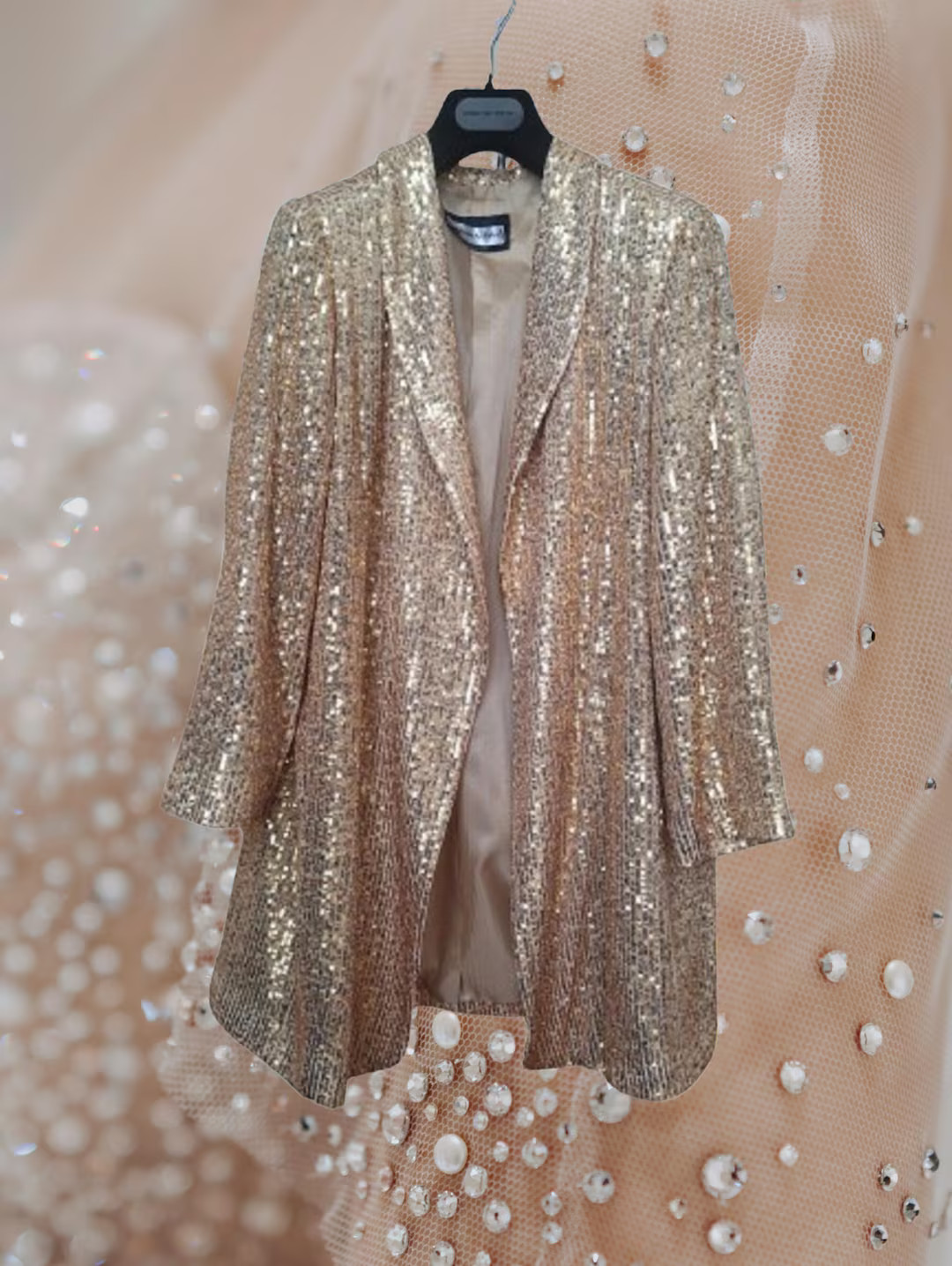 Gold Sequined Lapel Blazer | Mid-length Jacket | Us-women’s Size -L- XL - Etsy | Etsy (US)
