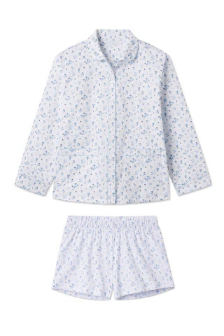 Poplin Piped Shorts Set in French Blue Floral | Lake Pajamas