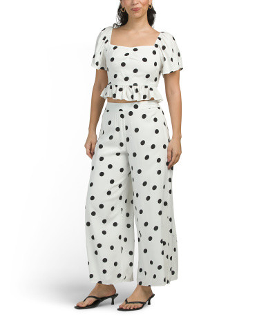 2Pc Polka Dot Printed Top And Pants Set, Polyester/Rayon | TJ Maxx