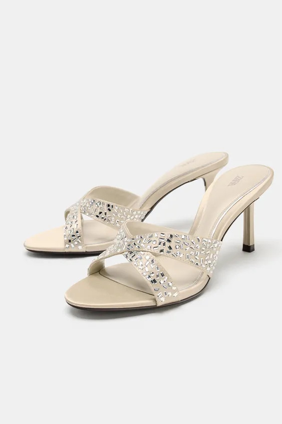 SHINY HEELED MULE SANDALS | Zara US