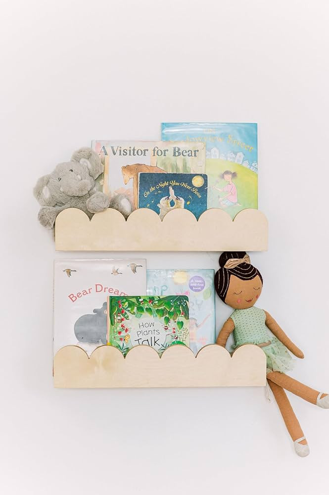 Floating Nursery Book Shelves with Scalloped Edges - Wooden Montessori Hanging Bookshelves for Ki... | Amazon (US)