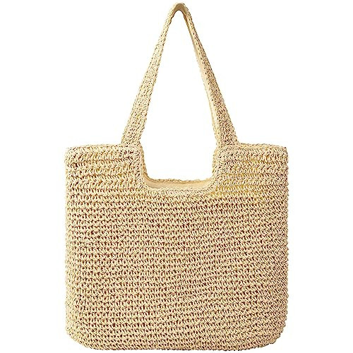 Trifabricy Beach Bag - Straw Beach Bags for Women, Large Woven Capacity Straw tote, Summer Handbag shoulder Bag, Beige | Amazon (US)