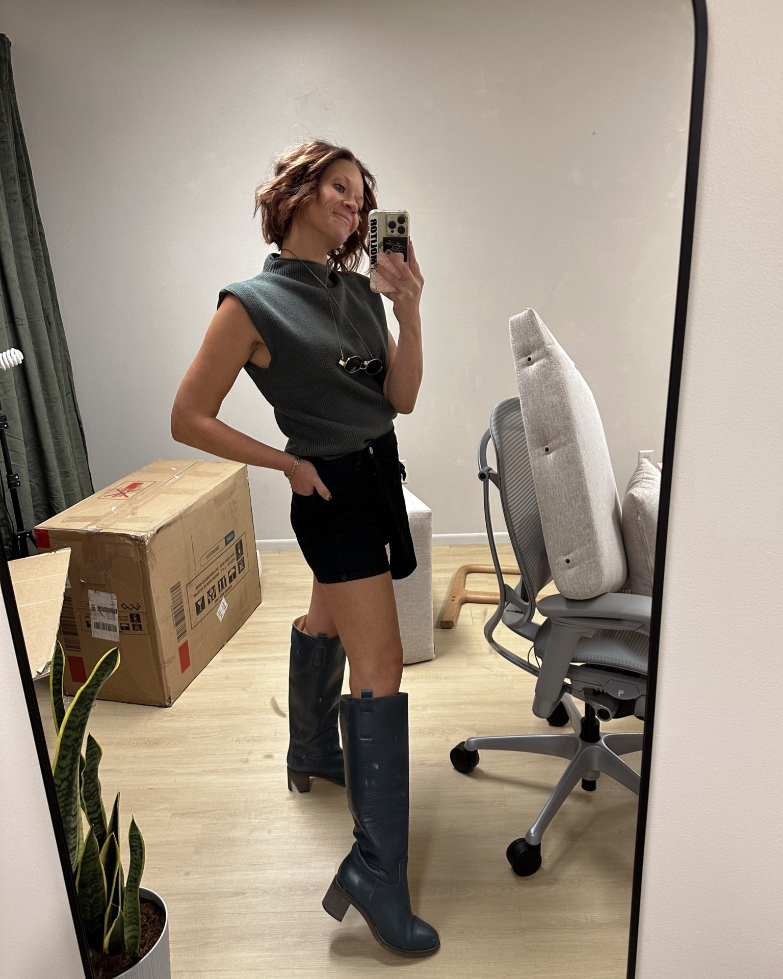 Biz casual for a fall 80 degree day! Skort is extra stretchy. Sweater on sale. Boots size down. 

#LTKStyleTip #LTKFindsUnder100 #LTKOver40