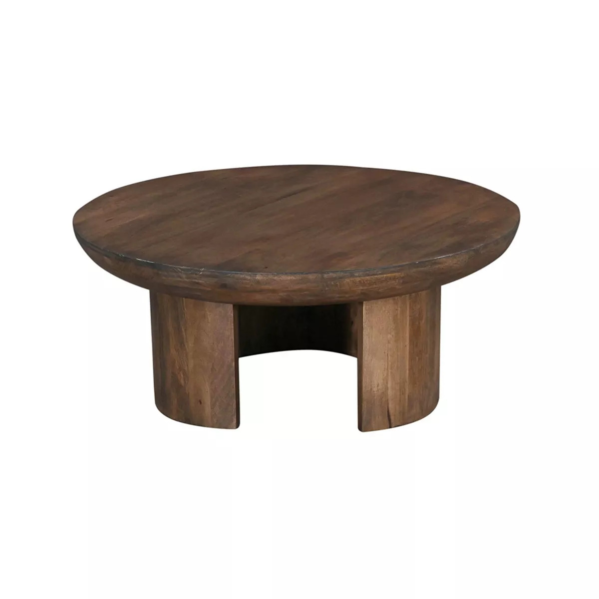 The Urban Port 35" Coffee Table Handcrafted Round Mango Wood Top Modern Curved Tripod Legs Walnut... | Target