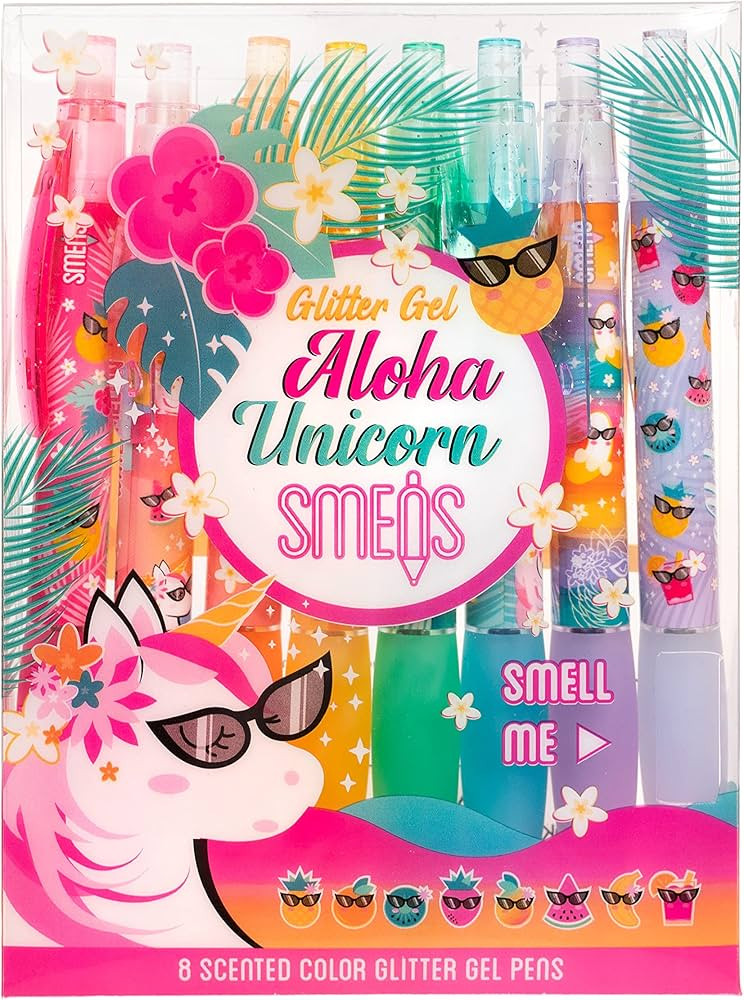 Glitter Gel Smens - Aloha Unicorn Scented Pens, Colored Gel Ink, Medium Point, 8 Count | Amazon (US)