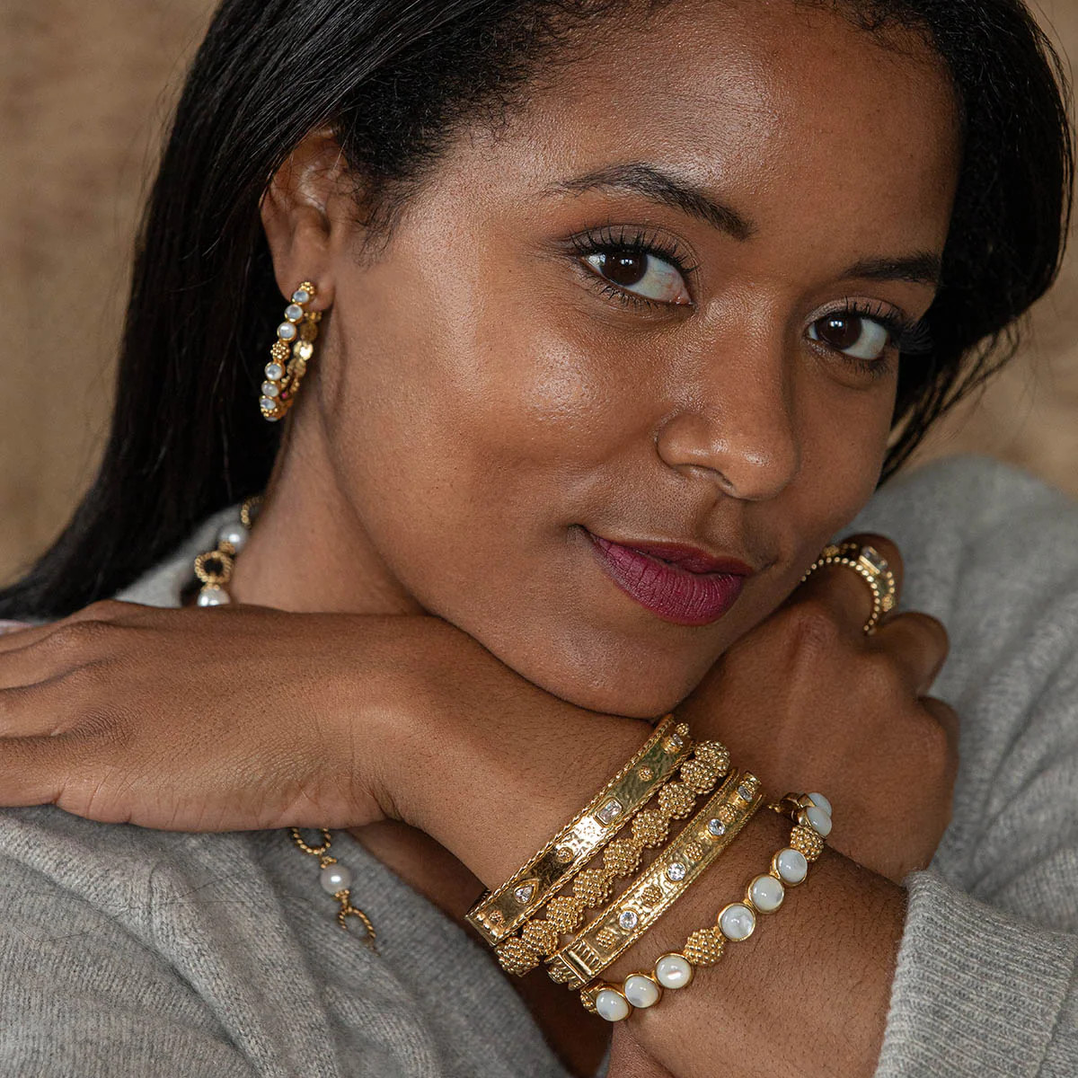 Berry Gem Hinged Bangle in Clear Cubic Zirconia | Over The Moon