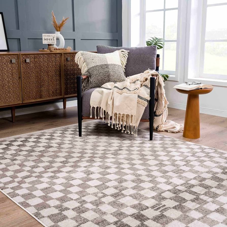 Hauteloom Pertek Checkered Tile Living Room Bedroom Dining Room Area Rug - Bohemian Boho Carpet -... | Amazon (US)