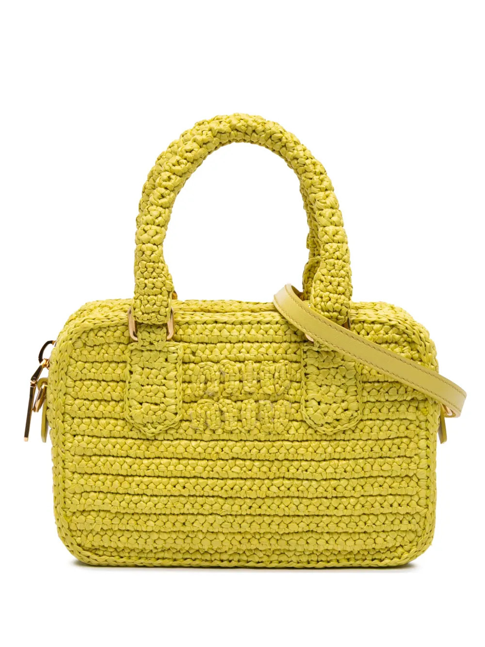 Miu Miu Pre-Owned 2023-2025 Raffia Crochet Arcadie Top Handle Bag Satchel | Yellow | FARFETCH UK | Farfetch Global