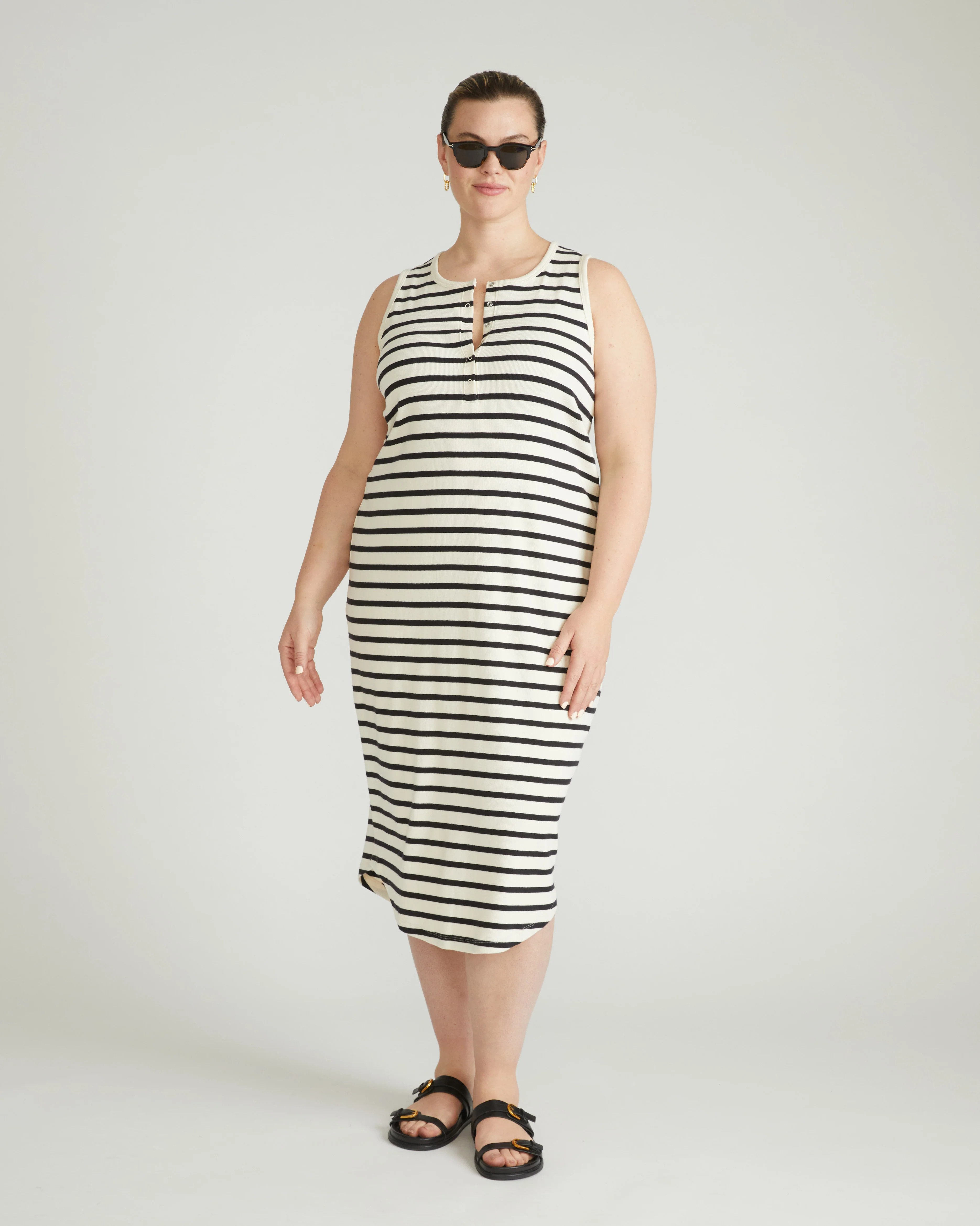 Romera Ribbed Dress - Ecru/Black Stripe | Universal Standard