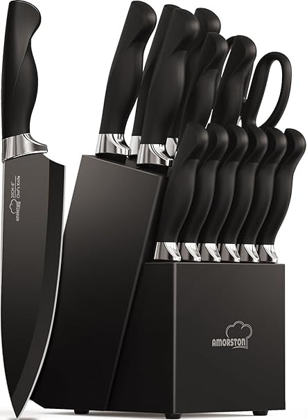 Knife Set, Amorston 15 Pieces Knife Sets for Kitchen with Block, Dishwasher Safe Kitchen Knife Se... | Amazon (US)