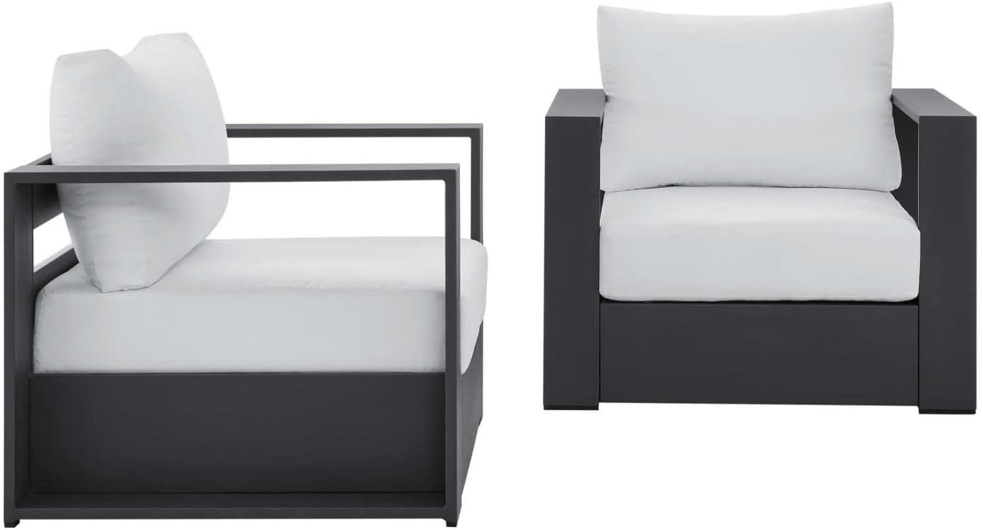 Modway Tahoe Outdoor Patio Powder-Coated Aluminum 2-Piece Armchair Set, Gray White | Amazon (US)
