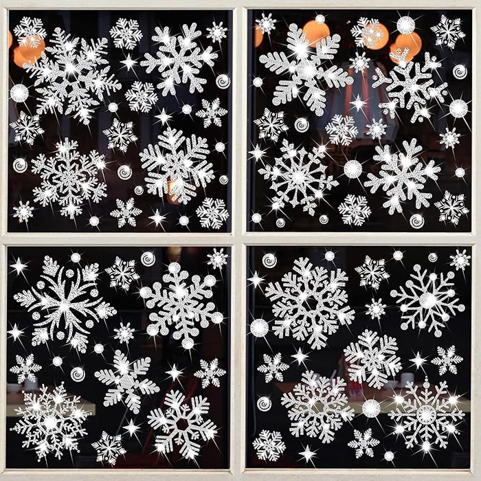 Glitter Snowflake Window Clings, 147PCS Silver Sparkling Christmas Window Clings Winter Wonderlan... | Amazon (US)