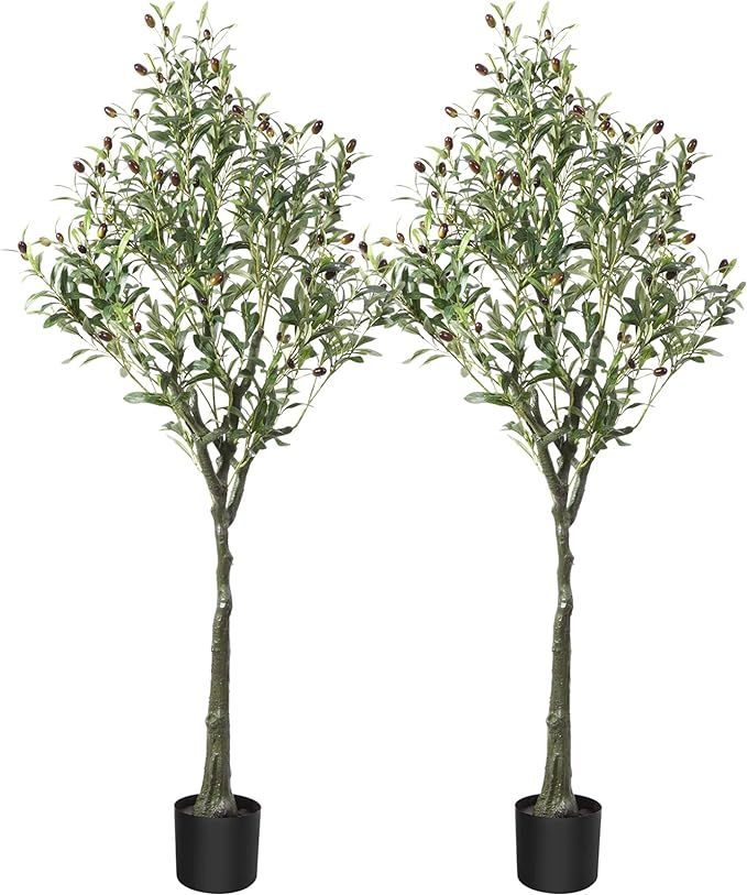CROSOFMI Artificial Olive Tree Plant 4.9 Feet Fake Topiary Silk Tree, Perfect Faux Plants in Pot ... | Amazon (US)
