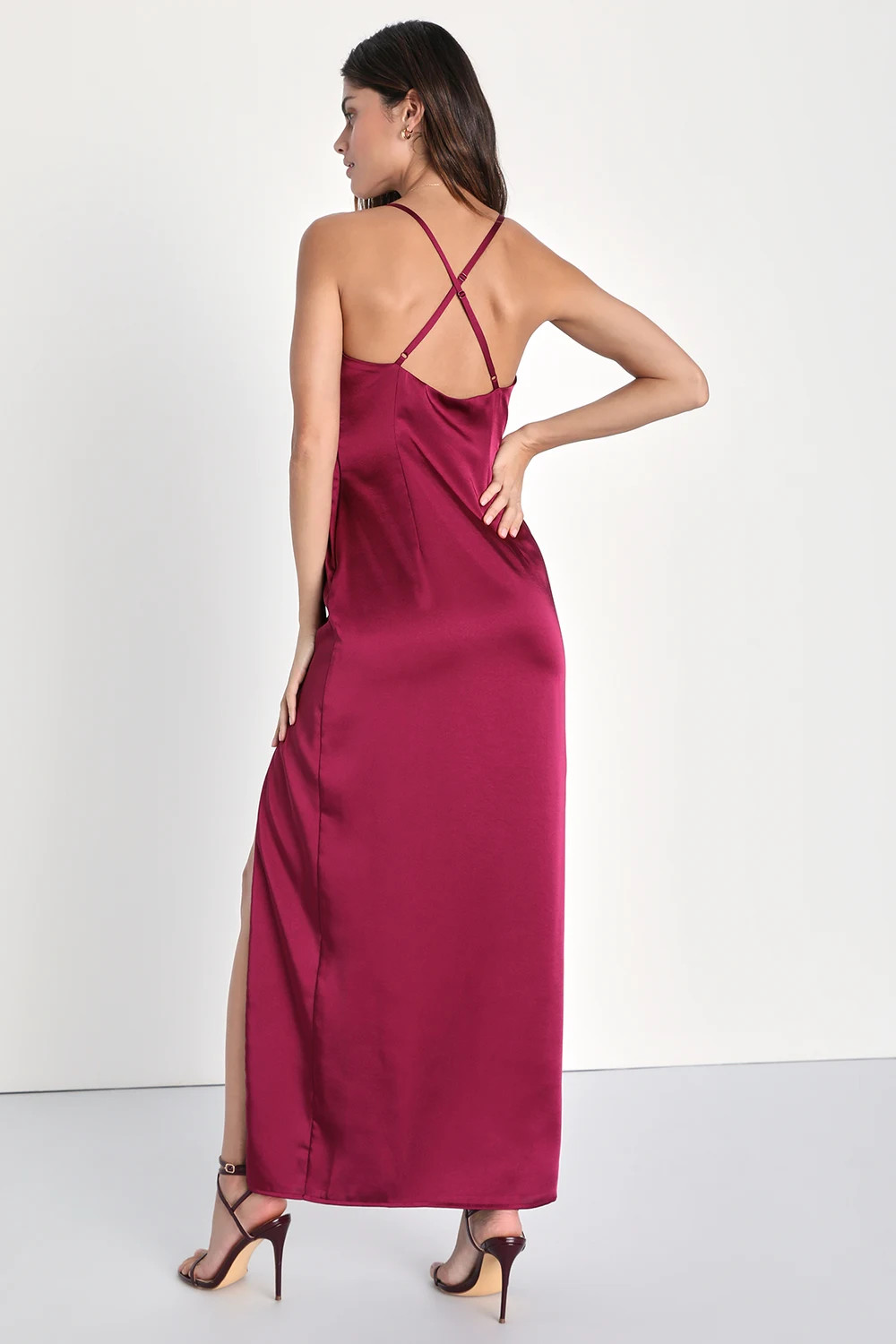 Dream Away With Me Burgundy Satin Slip Maxi Dress | Lulus (US)