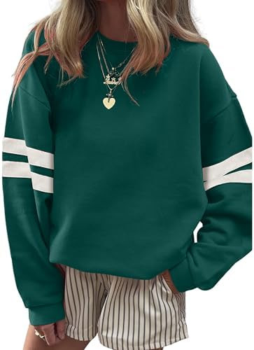 SELINK Womens Varsity Striped Oversized Sweatshirt Crewneck Long Sleeve Casual Fashion Pullover T... | Amazon (US)