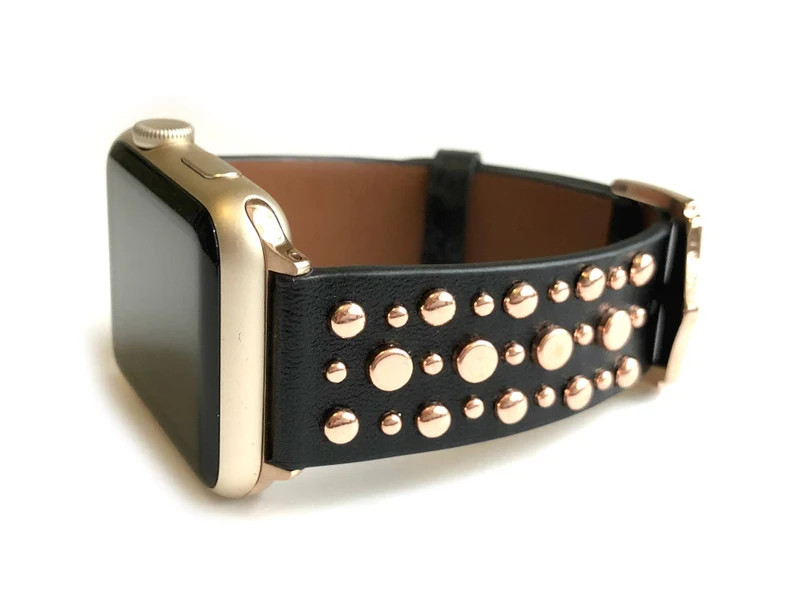 SUNDANCE Black Leather With Rose Gold Studs Apple Watch Band - Etsy | Etsy (US)