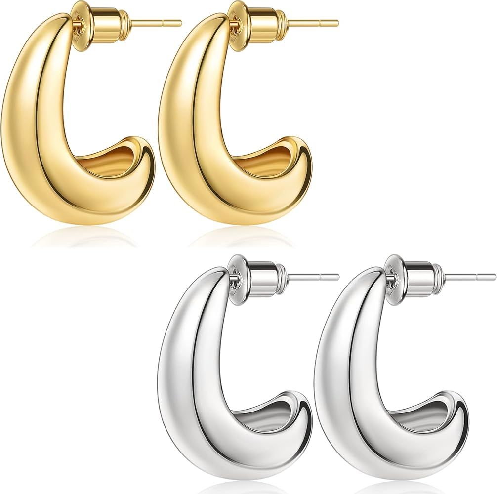 Chunky Gold Hoop Water Drop Earrings for Women 14K Trendy Fashion Jewelry for Girls | Amazon (US)