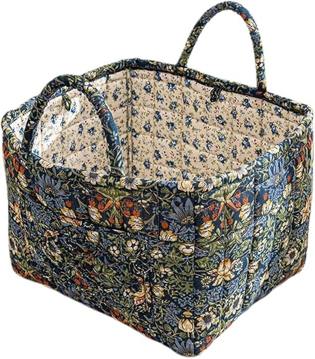 Quilted Fabric Storage Basket with Handles – Boho Foldable Floral Organizer Bin for Home, Picni... | Amazon (US)